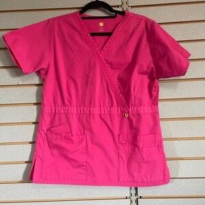 Wink Scrubs Women's Pink V-Neck Scrub Top Size M‎ Medical Nursing Uniform